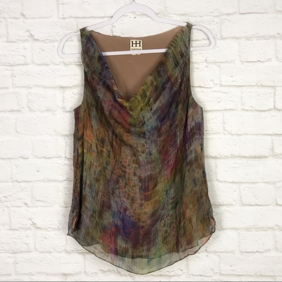 Haute Hippie Tops - Haute Hippie Rainbow Silk Cowl Neck Sleeveless Top